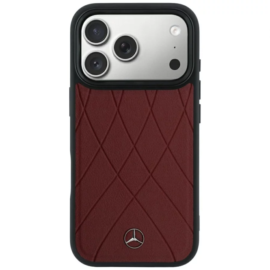 Etui Mercedes Leather Crossed Lines MagSafe na iPhone 17 Pro Max / 18 Pro Max - burgundowe
