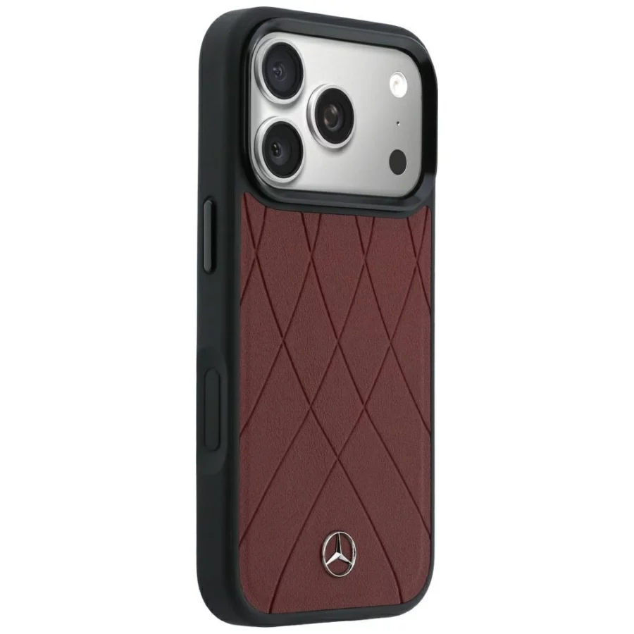 Etui Mercedes Leather Crossed Lines MagSafe na iPhone 17 Pro Max / 18 Pro Max - burgundowe