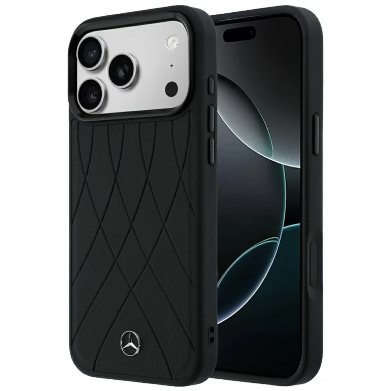 Etui Mercedes Leather Crossed Lines MagSafe na iPhone 17 Pro Max / 18 Pro Max - czarne