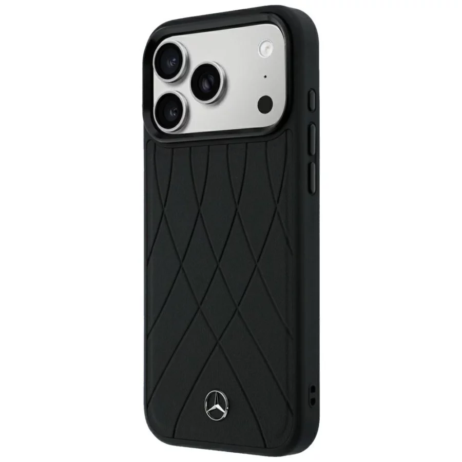Etui Mercedes Leather Crossed Lines MagSafe na iPhone 17 Pro Max / 18 Pro Max - czarne