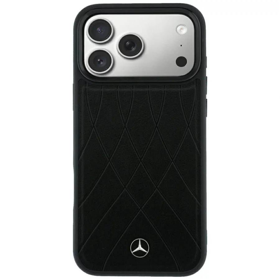 Etui Mercedes Leather Crossed Lines MagSafe na iPhone 17 Pro Max / 18 Pro Max - czarne