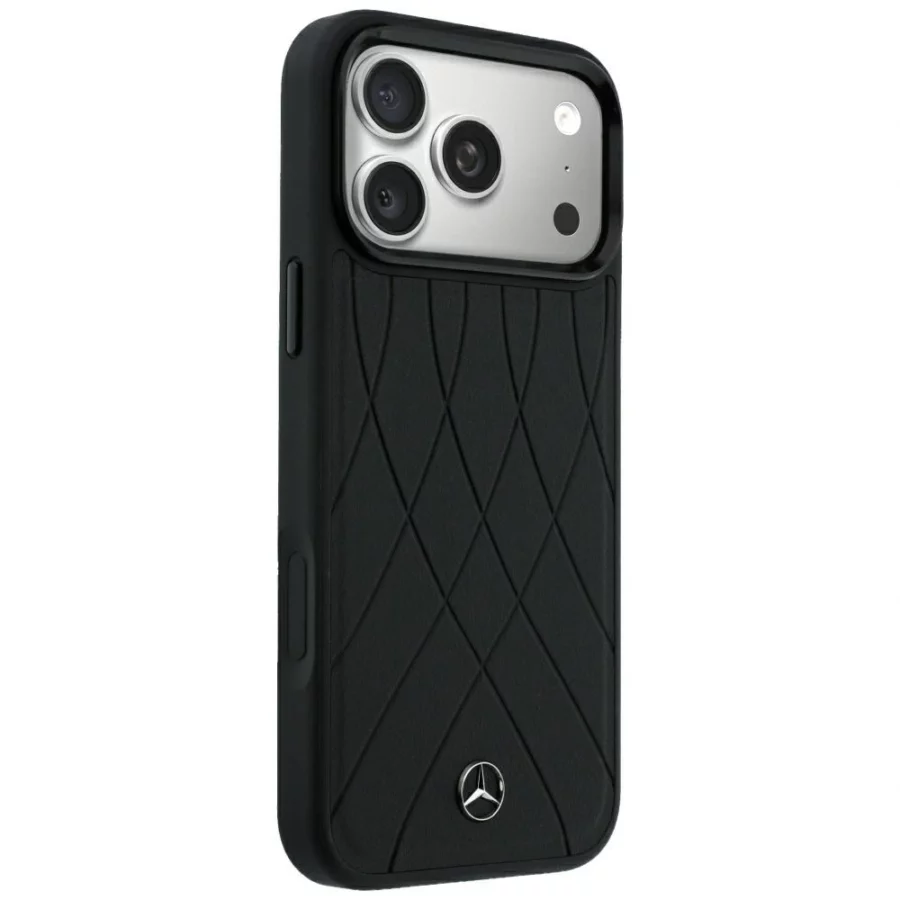 Etui Mercedes Leather Crossed Lines MagSafe na iPhone 17 Pro Max / 18 Pro Max - czarne