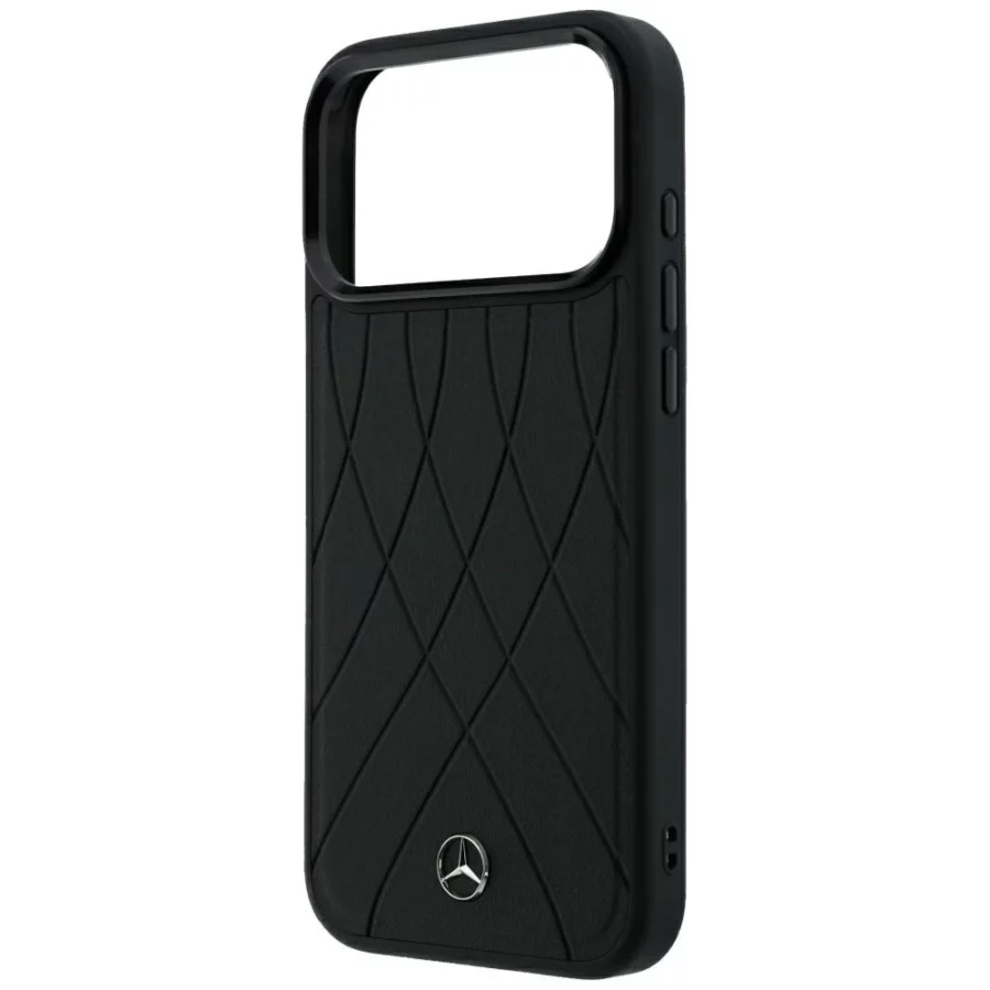 Etui Mercedes Leather Crossed Lines MagSafe na iPhone 17 Pro Max / 18 Pro Max - czarne