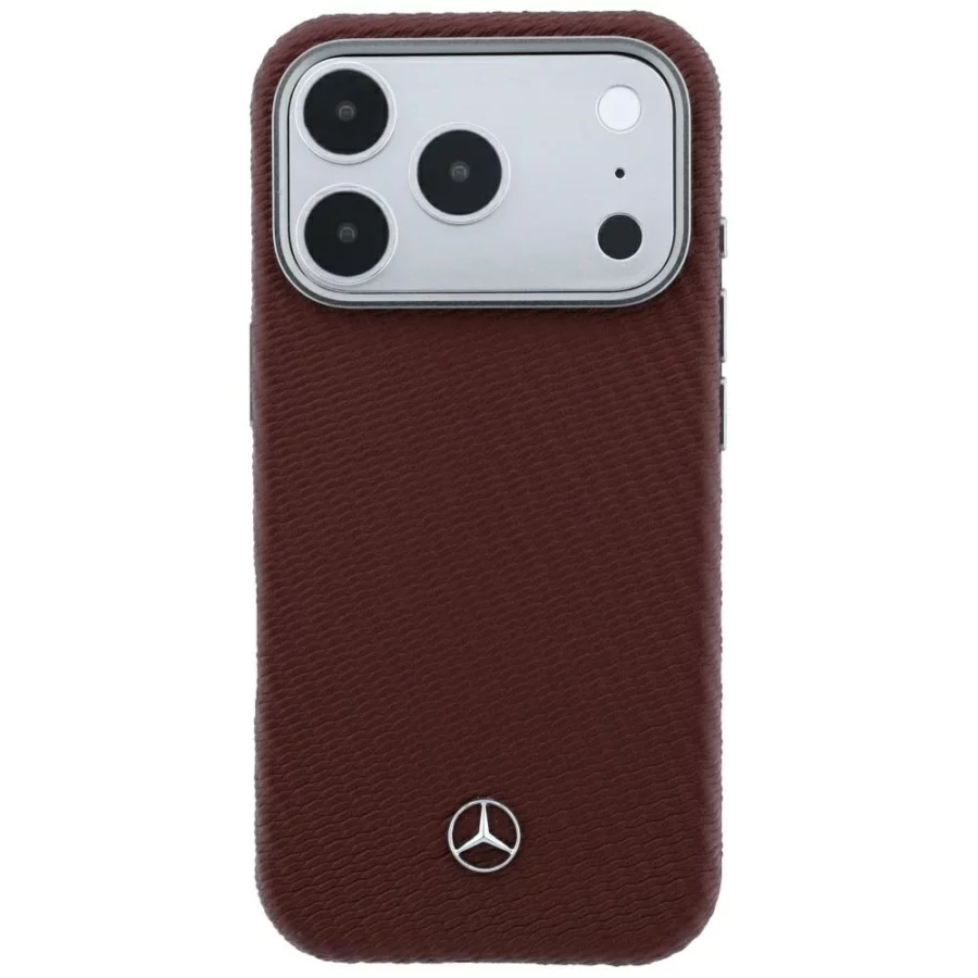 Etui Mercedes Leather Semi Wrap Wood Effect MagSafe na iPhone 17 Pro Max / 18 Pro Max - burgundowe
