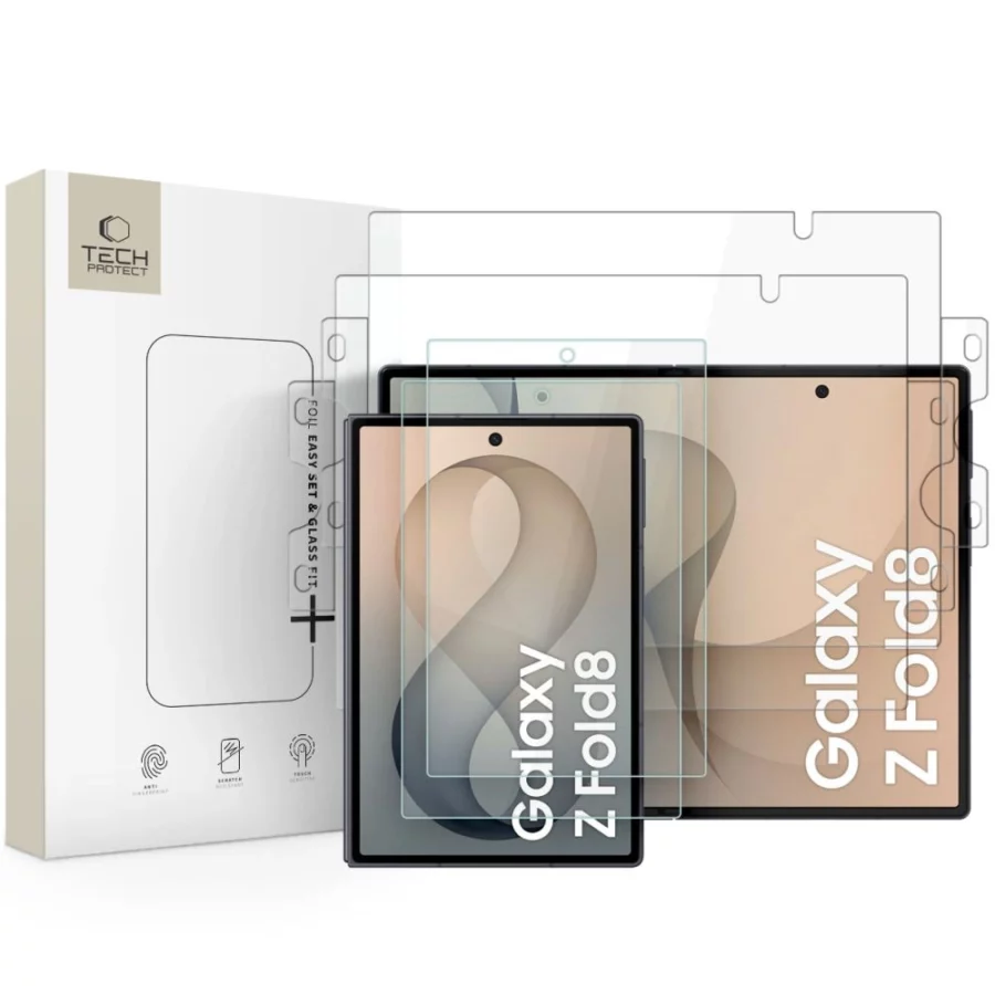 Szkło hartowane Tech-Protect Glass Fit+ 2-Pack + Folia hydrożelowa Tech-Protect Hydro Flex+ 2-Pack - przezroczyste