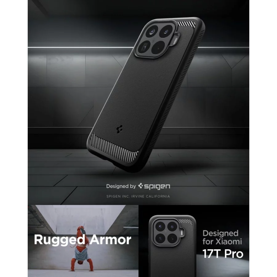 Etui Spigen Rugged Armor na Xiaomi 17T Pro - czarne matowe