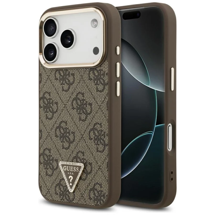 Etui Guess 4G Triangle Logo MagSafe na iPhone 17 Pro / 18 Pro - brązowe