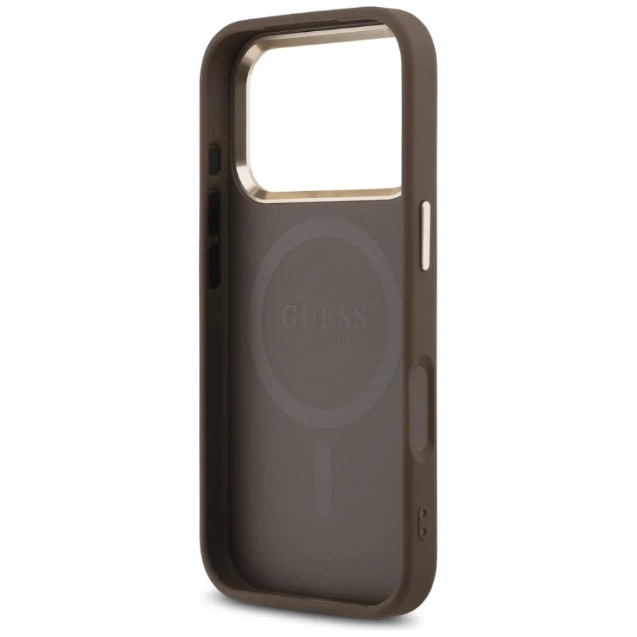 Etui Guess 4G Triangle Logo MagSafe na iPhone 17 Pro / 18 Pro - brązowe