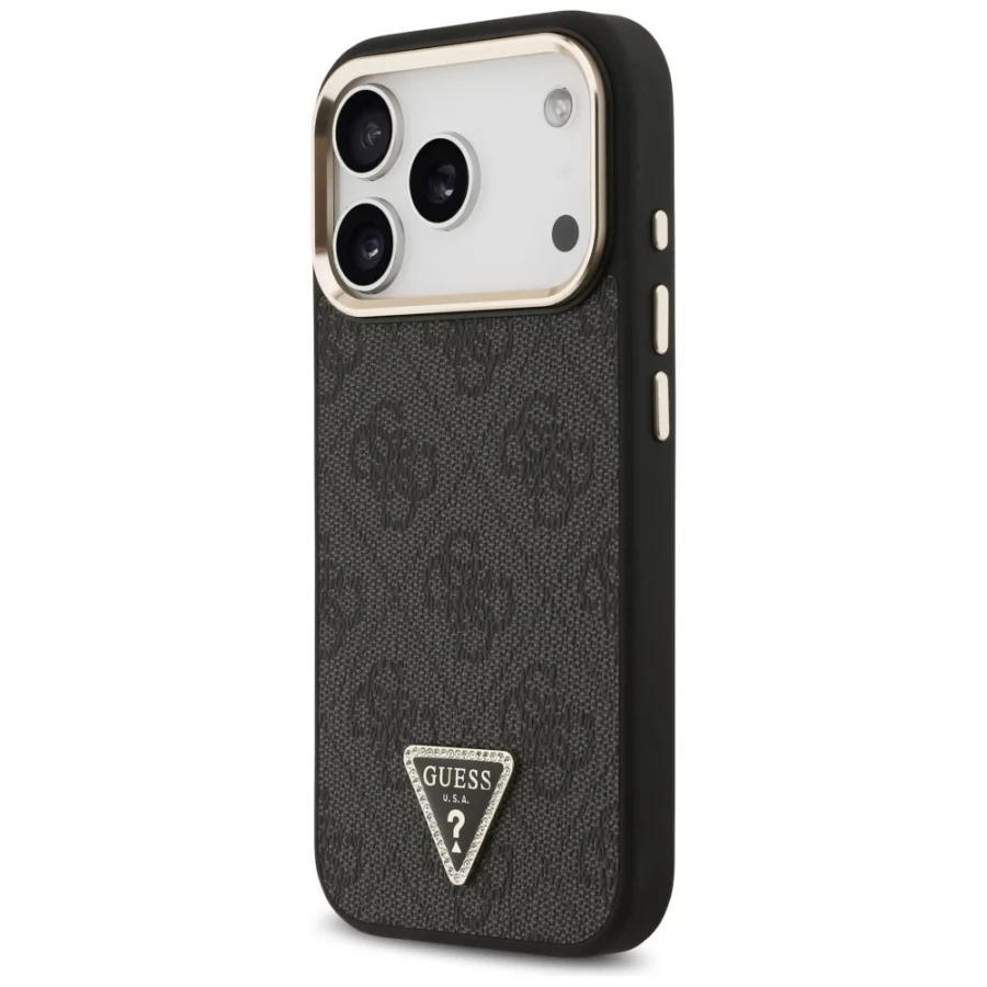 Etui Guess 4G Triangle Logo MagSafe na iPhone 17 Pro / 18 Pro - czarno-złote
