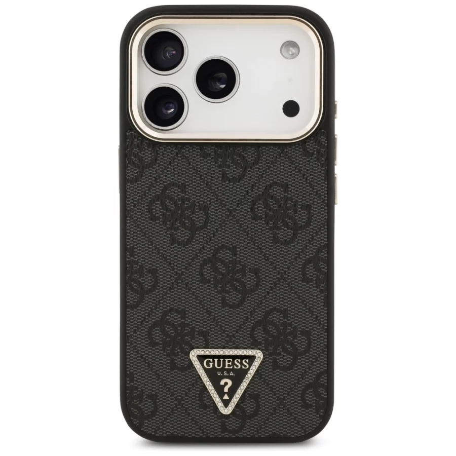 Etui Guess 4G Triangle Logo MagSafe na iPhone 17 Pro / 18 Pro - czarno-złote