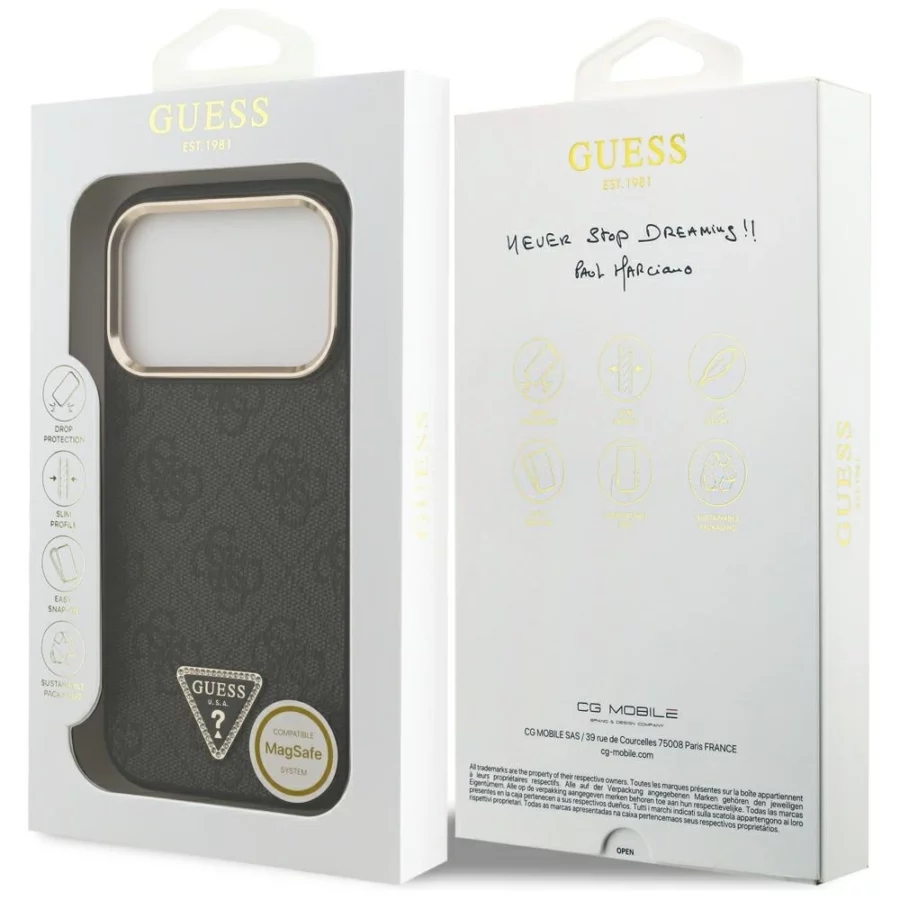 Etui Guess 4G Triangle Logo MagSafe na iPhone 17 Pro / 18 Pro - czarno-złote
