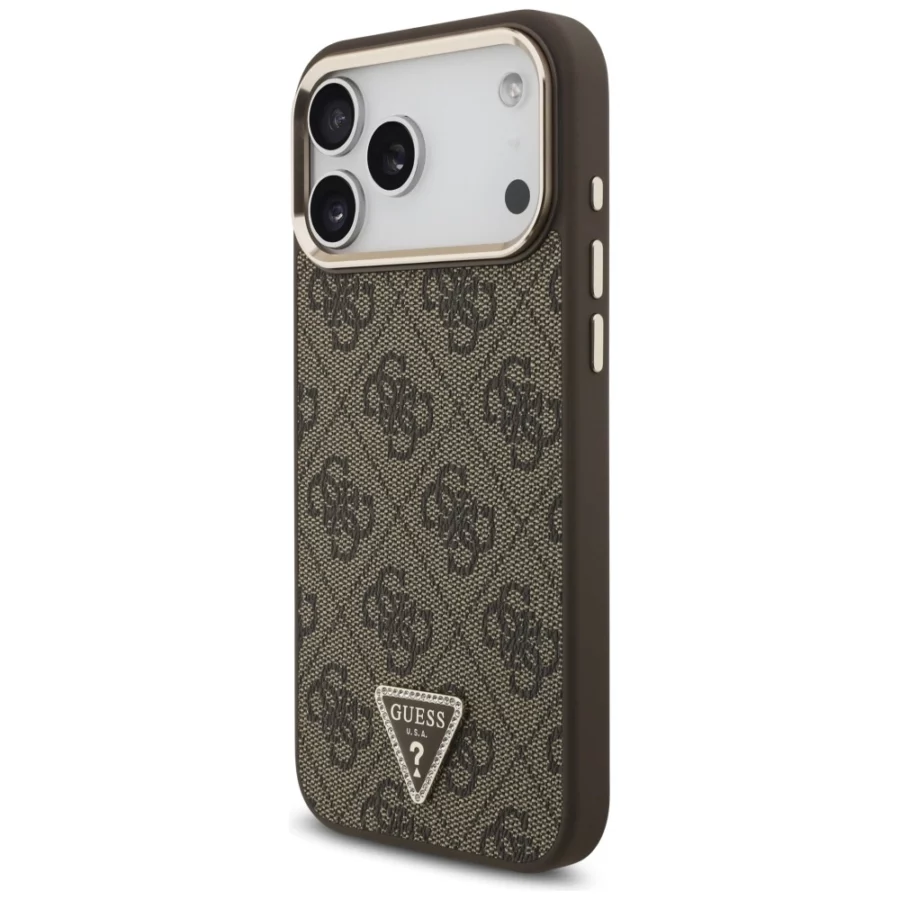 Etui Guess 4G Triangle Logo MagSafe na iPhone 17 Pro Max / 18 Pro Max - brązowe