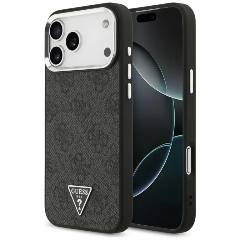 Etui Guess 4G Triangle Logo MagSafe na iPhone 17 Pro Max / 18 Pro Max - czarno-srebrne