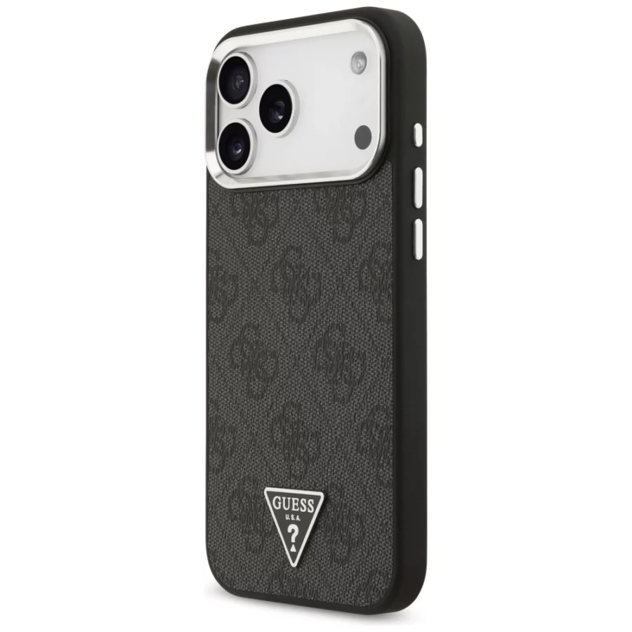 Etui Guess 4G Triangle Logo MagSafe na iPhone 17 Pro Max / 18 Pro Max - czarno-srebrne