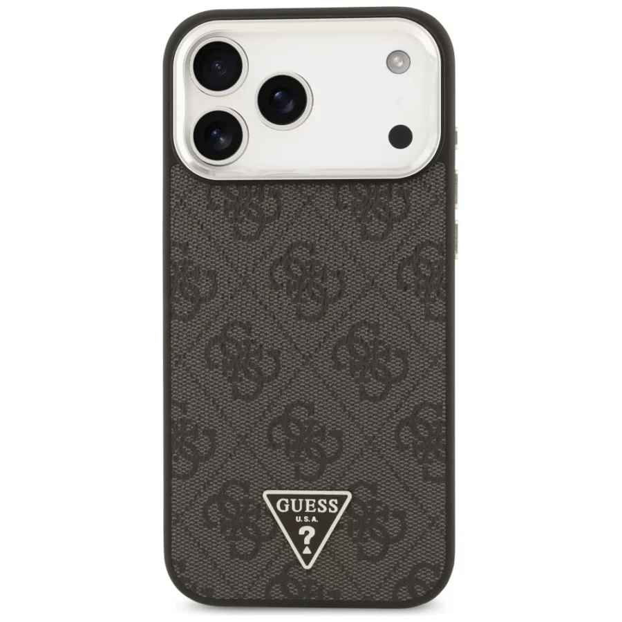 Etui Guess 4G Triangle Logo MagSafe na iPhone 17 Pro Max / 18 Pro Max - czarno-srebrne