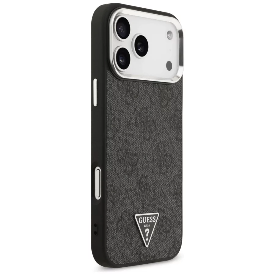 Etui Guess 4G Triangle Logo MagSafe na iPhone 17 Pro Max / 18 Pro Max - czarno-srebrne