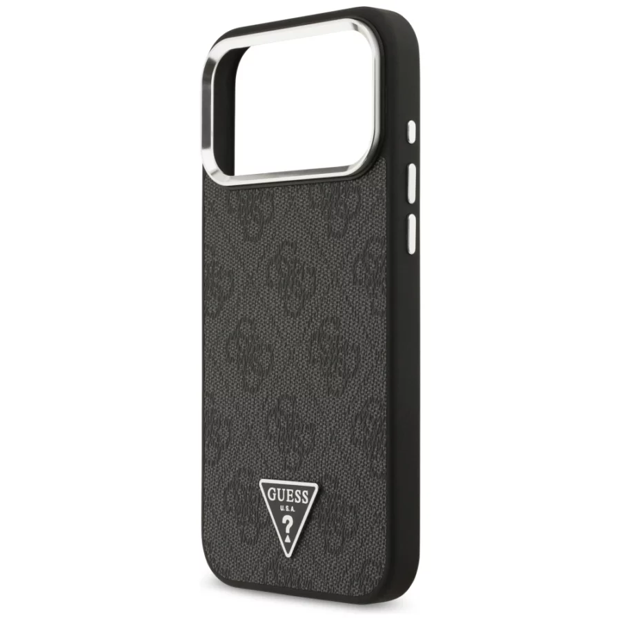 Etui Guess 4G Triangle Logo MagSafe na iPhone 17 Pro Max / 18 Pro Max - czarno-srebrne