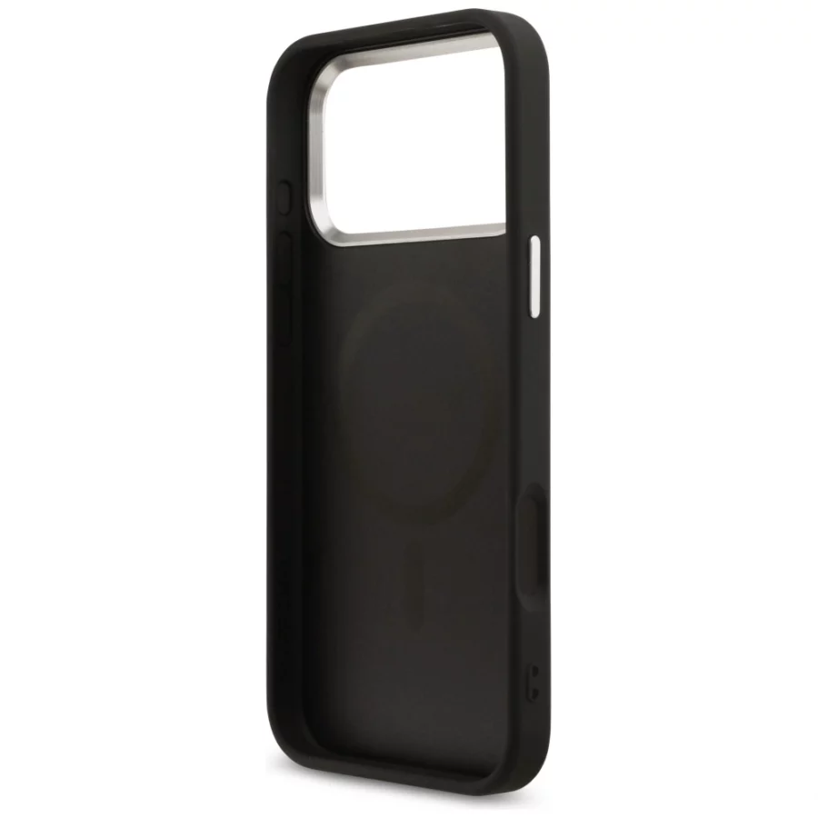 Etui Guess 4G Triangle Logo MagSafe na iPhone 17 Pro Max / 18 Pro Max - czarno-srebrne