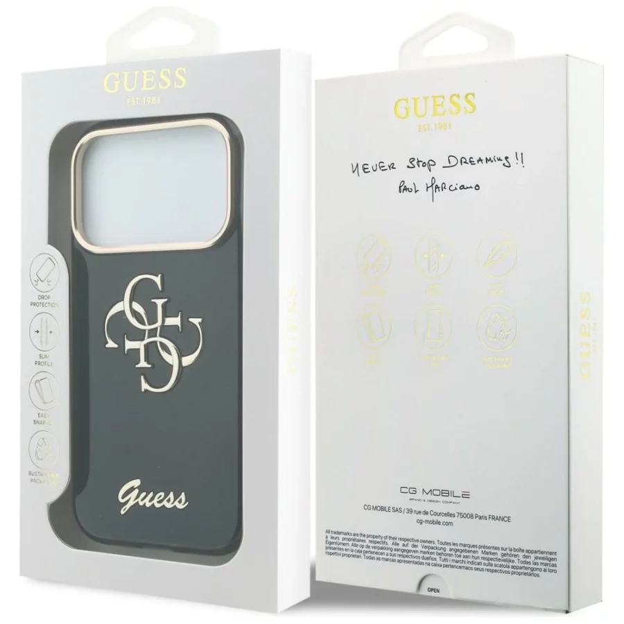 Etui Guess IML 4G Script Metal na iPhone 17 Pro / 18 Pro - czarne