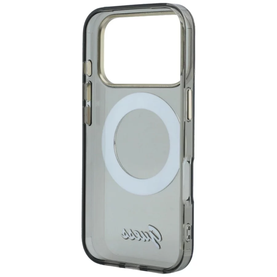 Etui Guess IML Ring Stand 360 Script Metal Logo MagSafe na iPhone 17 Pro Max / 18 Pro Max - czarne