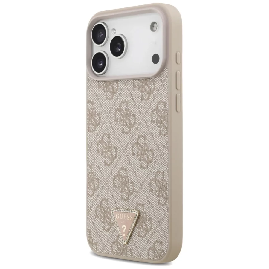 Etui Guess Leather 4G Triangle Strass MagSafe na iPhone 17 Pro Max / 18 Pro Max - różowe