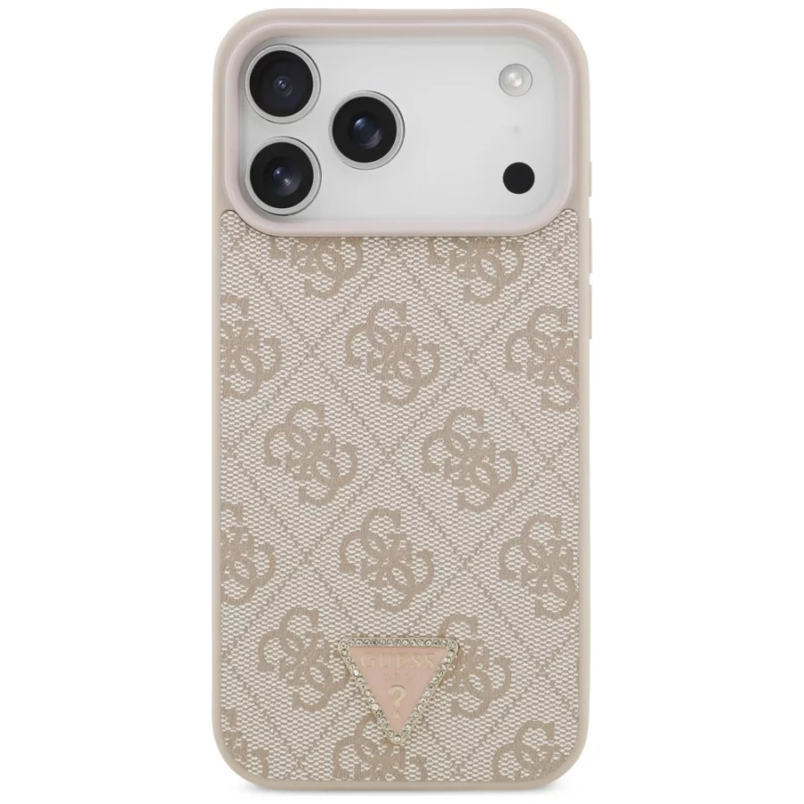 Etui Guess Leather 4G Triangle Strass MagSafe na iPhone 17 Pro Max / 18 Pro Max - różowe