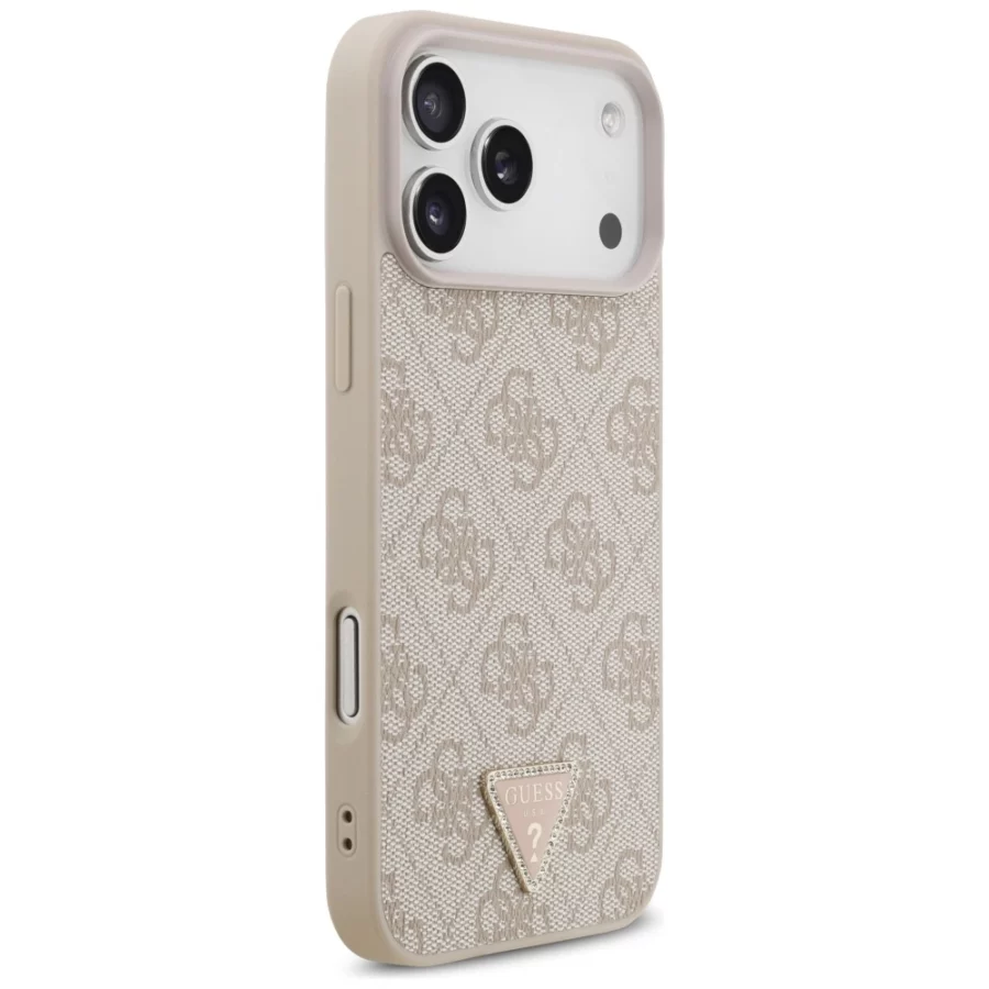 Etui Guess Leather 4G Triangle Strass MagSafe na iPhone 17 Pro Max / 18 Pro Max - różowe