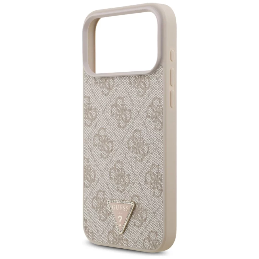 Etui Guess Leather 4G Triangle Strass MagSafe na iPhone 17 Pro Max / 18 Pro Max - różowe