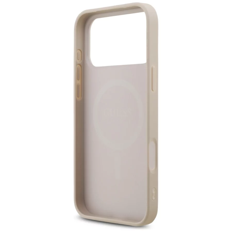 Etui Guess Leather 4G Triangle Strass MagSafe na iPhone 17 Pro Max / 18 Pro Max - różowe