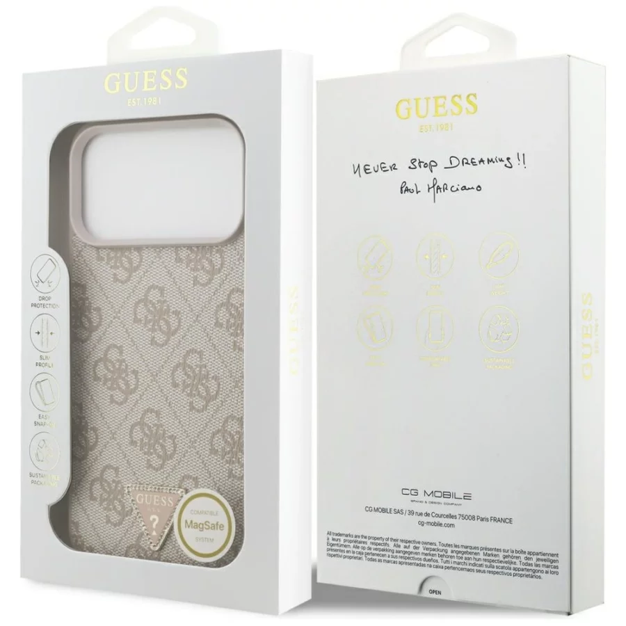 Etui Guess Leather 4G Triangle Strass MagSafe na iPhone 17 Pro Max / 18 Pro Max - różowe