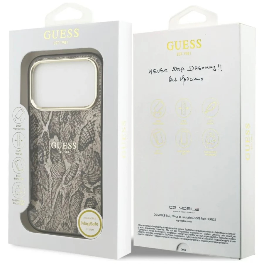 Etui Guess Python Pattern MagSafe na iPhone 17 Pro Max / 18 Pro Max - brązowe