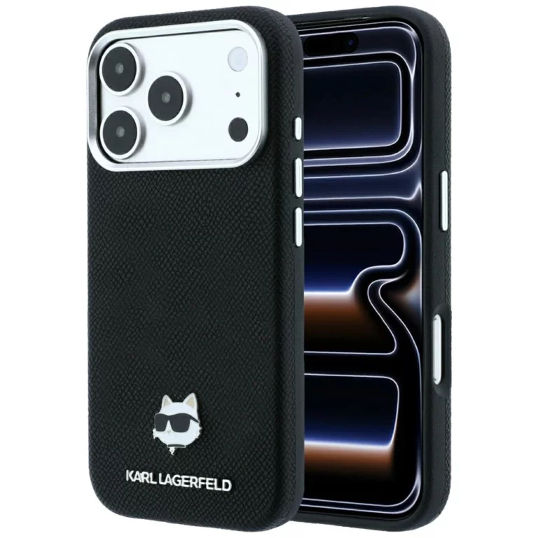 Etui Karl Lagerfeld Grained Choupette Head Metal MagSafe na iPhone 17 Pro Max / 18 Pro Max - czarne