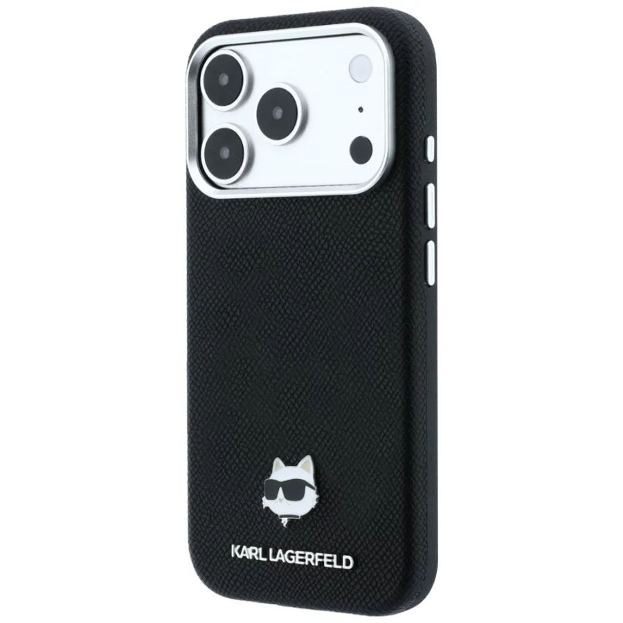 Etui Karl Lagerfeld Grained Choupette Head Metal MagSafe na iPhone 17 Pro Max / 18 Pro Max - czarne