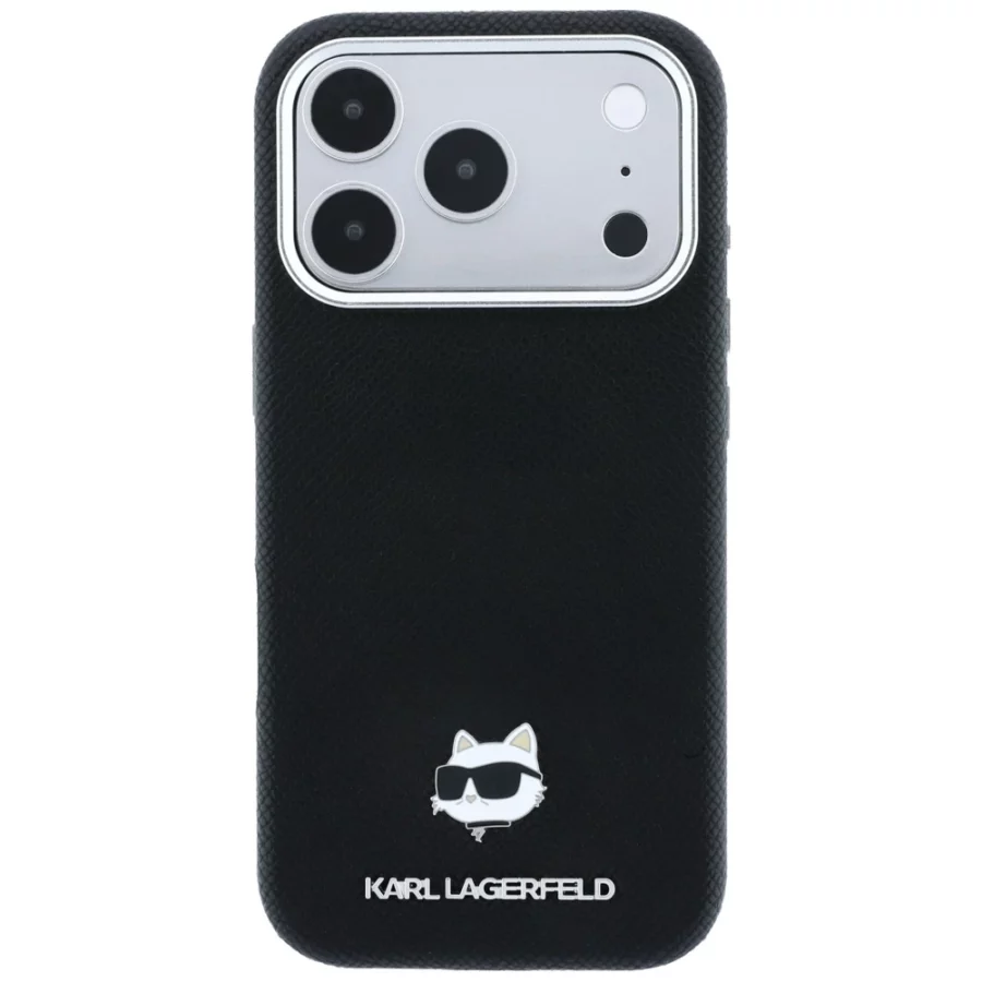 Etui Karl Lagerfeld Grained Choupette Head Metal MagSafe na iPhone 17 Pro Max / 18 Pro Max - czarne