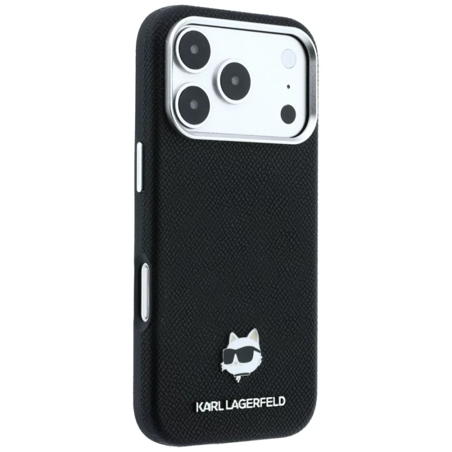 Etui Karl Lagerfeld Grained Choupette Head Metal MagSafe na iPhone 17 Pro Max / 18 Pro Max - czarne