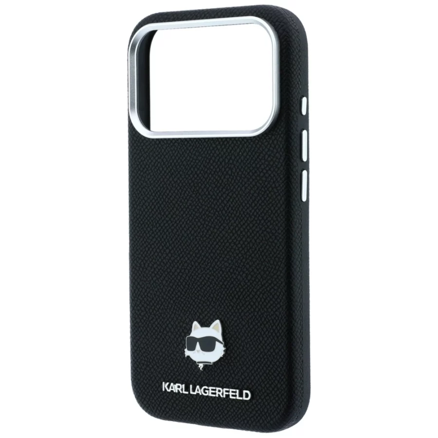 Etui Karl Lagerfeld Grained Choupette Head Metal MagSafe na iPhone 17 Pro Max / 18 Pro Max - czarne