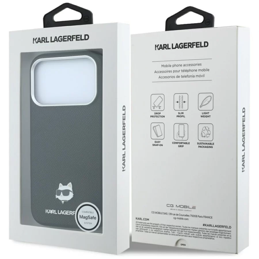 Etui Karl Lagerfeld Grained Choupette Head Metal MagSafe na iPhone 17 Pro Max / 18 Pro Max - czarne