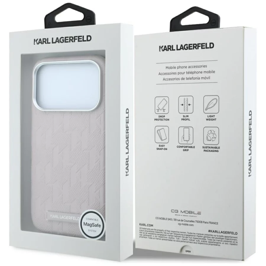 Etui Karl Lagerfeld Grained Mono Resin Logo MagSafe na iPhone 17 Pro Max / 18 Pro Max - różowe