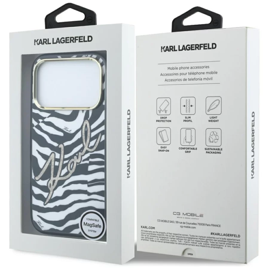 Etui Karl Lagerfeld IML Signature Zebra Glitter MagSafe na iPhone 17 Pro / 18 Pro - złote