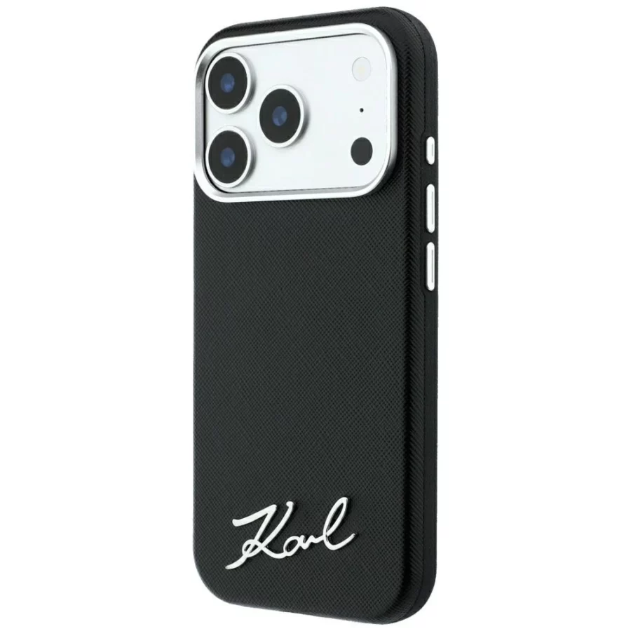 Etui Karl Lagerfeld Saffiano Small Script Metal Logo MagSafe na iPhone 17 Pro Max / 18 Pro Max - czarne
