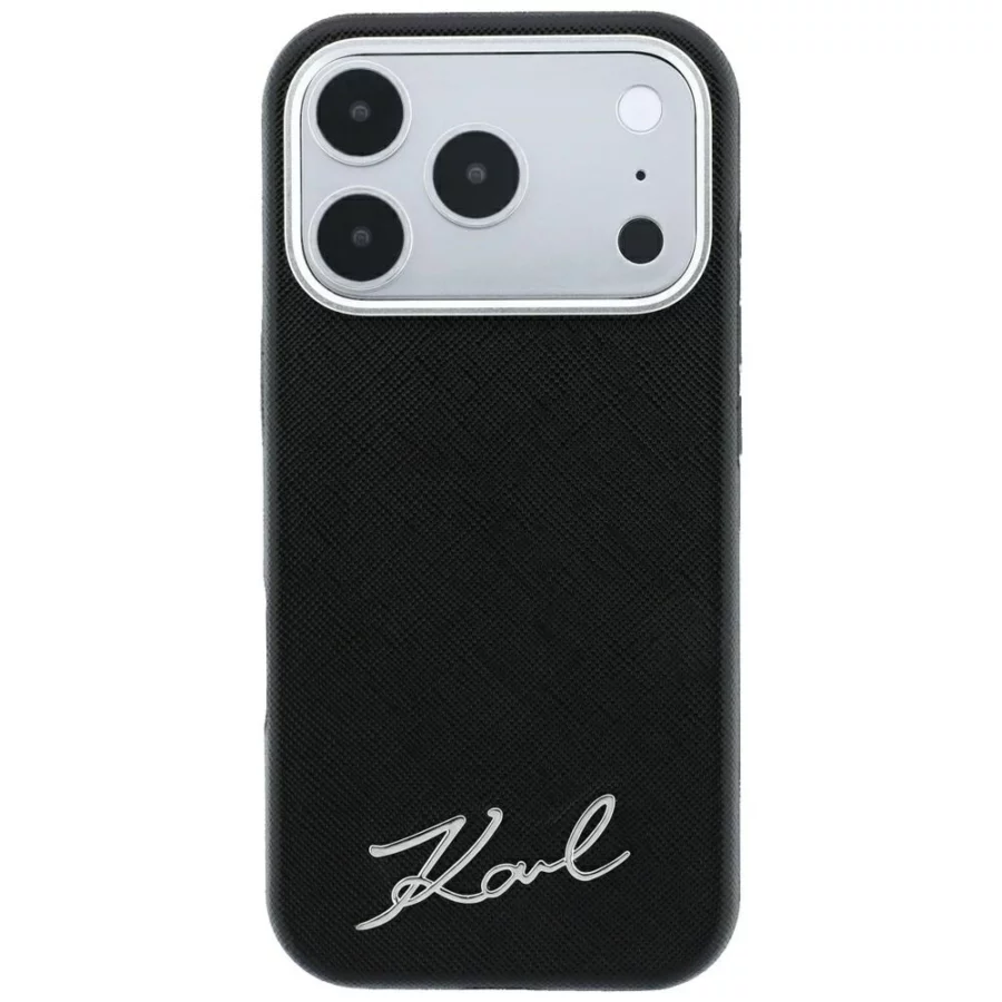 Etui Karl Lagerfeld Saffiano Small Script Metal Logo MagSafe na iPhone 17 Pro Max / 18 Pro Max - czarne