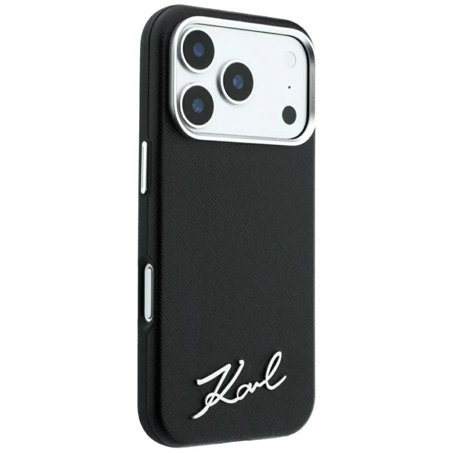 Etui Karl Lagerfeld Saffiano Small Script Metal Logo MagSafe na iPhone 17 Pro Max / 18 Pro Max - czarne