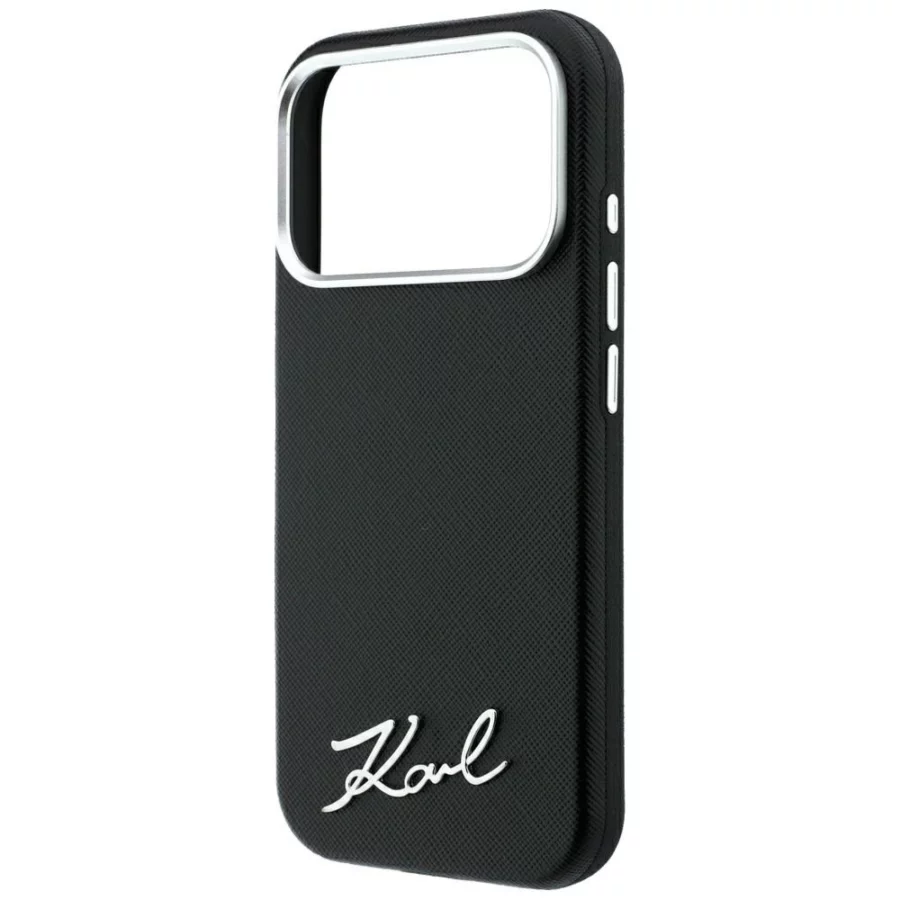 Etui Karl Lagerfeld Saffiano Small Script Metal Logo MagSafe na iPhone 17 Pro Max / 18 Pro Max - czarne