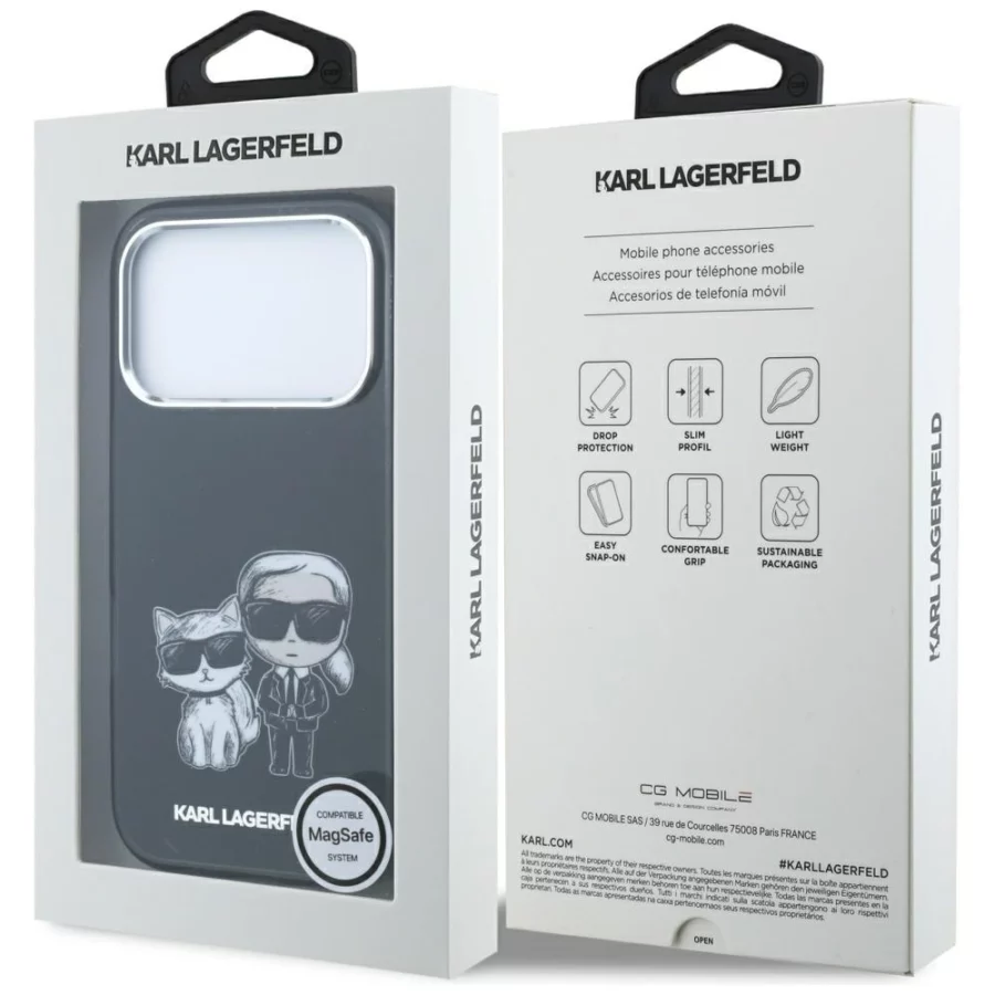 Etui Karl Lagerfeld Smooth Karl & Choupette Bodies Sketch MagSafe na iPhone 18 Pro / 17 Pro - czarne