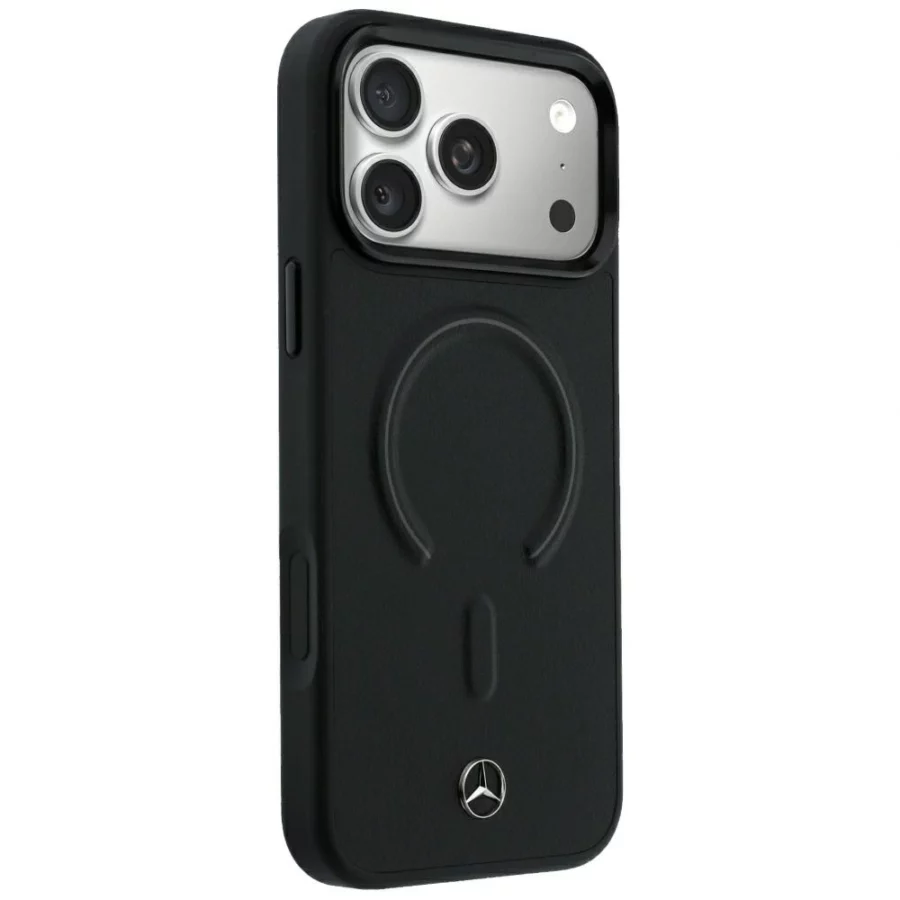 Etui Mercedes Leather 3D MagSafe na iPhone 18 Pro / 17 Pro - czarne