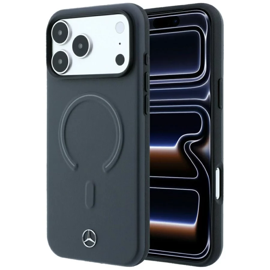 Etui Mercedes Leather 3D MagSafe na iPhone 18 Pro Max / 17 Pro Max - antracytowe
