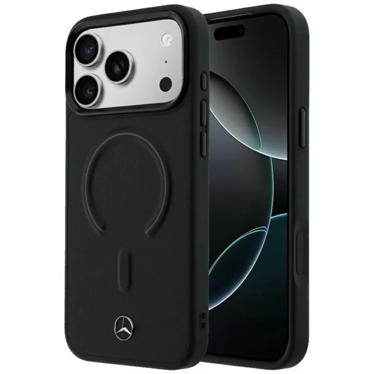 Etui Mercedes Leather 3D MagSafe na iPhone 18 Pro Max / 17 Pro Max - czarne