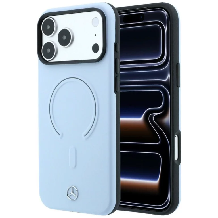 Etui Mercedes Leather 3D MagSafe na iPhone 18 Pro Max / 17 Pro Max - niebieske