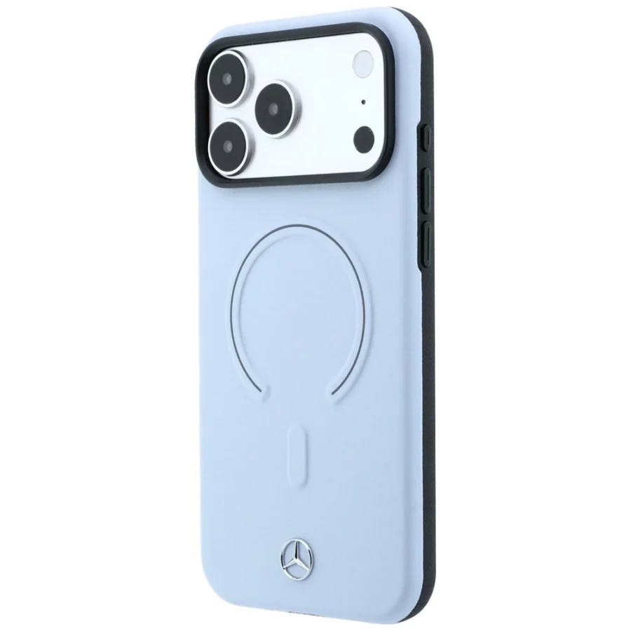 Etui Mercedes Leather 3D MagSafe na iPhone 18 Pro Max / 17 Pro Max - niebieske