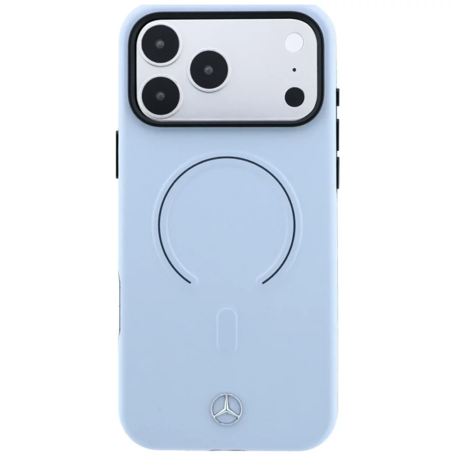 Etui Mercedes Leather 3D MagSafe na iPhone 18 Pro Max / 17 Pro Max - niebieske